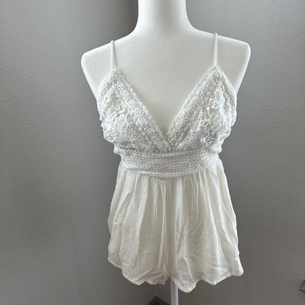 Anthropologie Staccato Womens White Crochet Gauzy Romper Cottage Fairy Medium